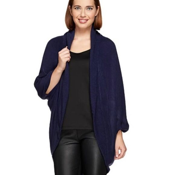 MARVELUSH for Layers by Lizden Navy Blue Ribbed Soft Batwing Cardigan Shrug - Picture 1 of 8